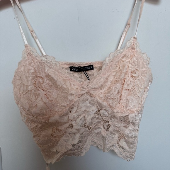 NWT Zara Delicate Lace Crop Top in Soft Blush Bralette dainty coquette M - Picture 3 of 5